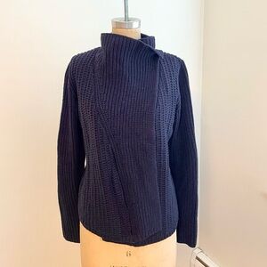 Lou & Grey LOFT asymmetrical navy snap cardigan